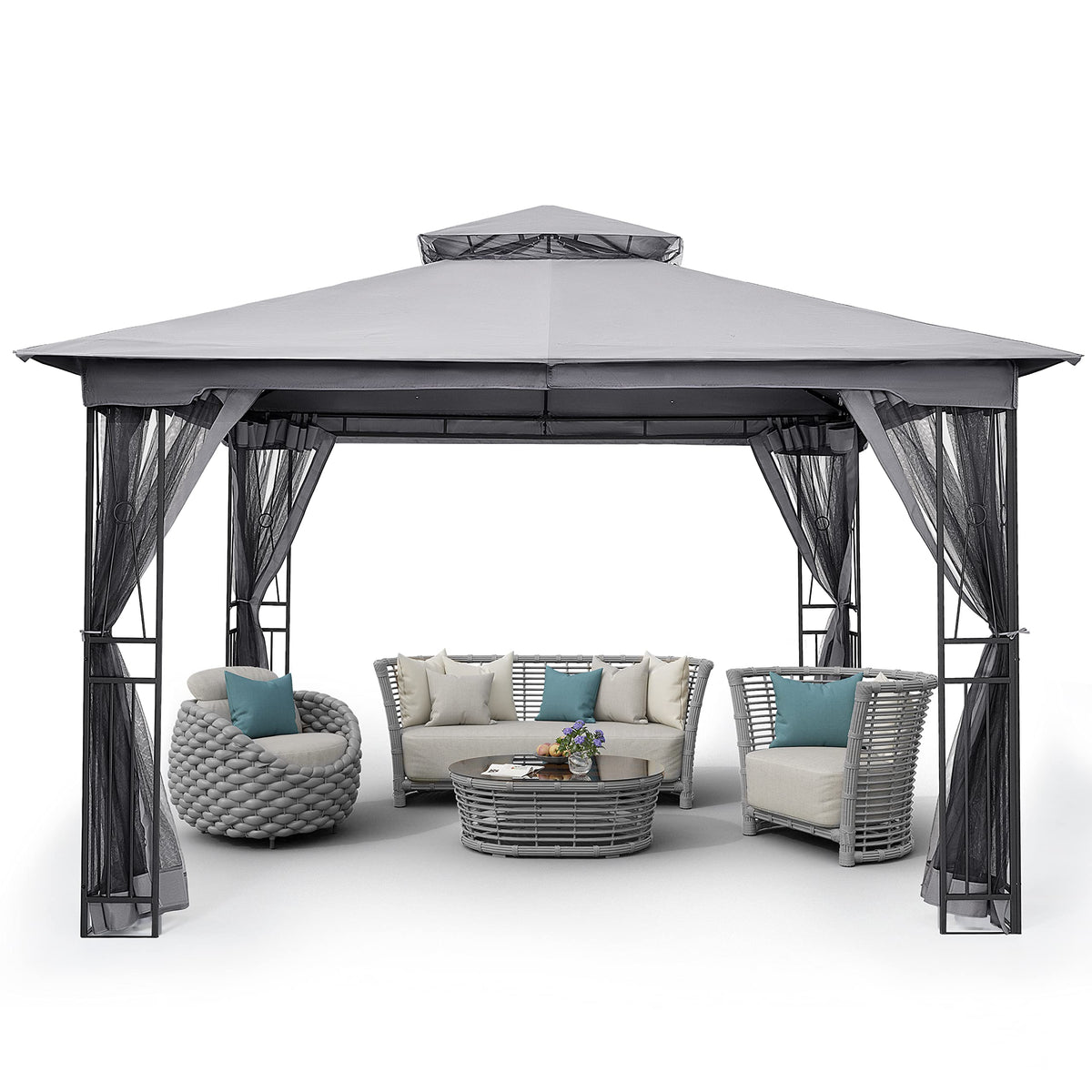 10' X 12' Outdoor Patio Gazebo with Double Roof and Mosquito Netting X7337