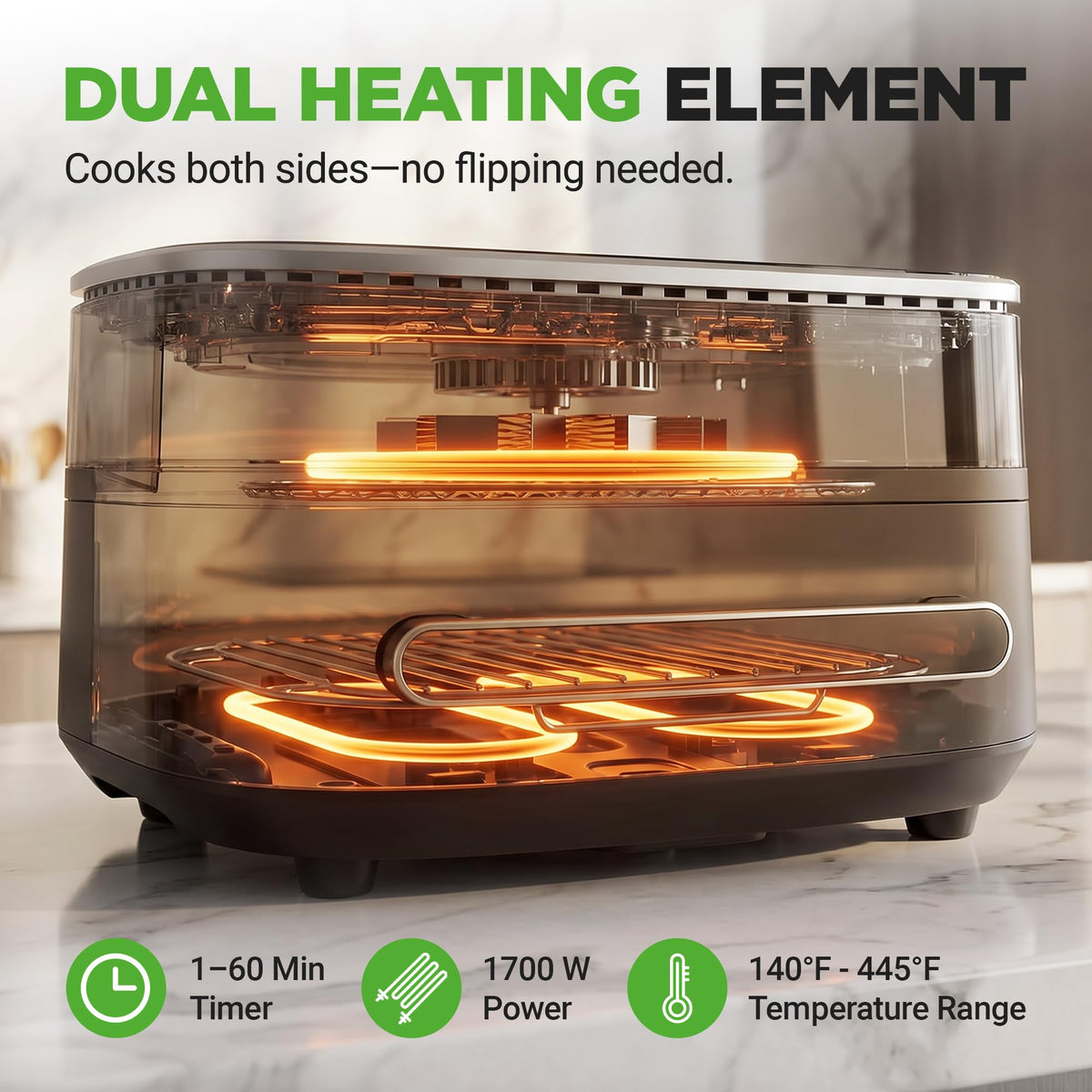 6 Quart Extra Large Air Fryer with 11-in-1 Cooking Presets Grey C9107