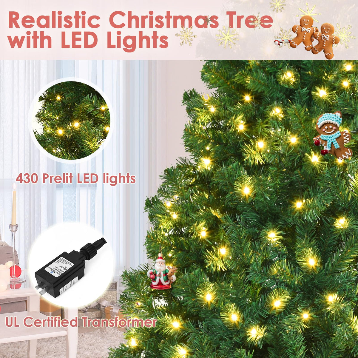 8ft Prelit Artificial Christmas Tree with 430 Warm White LED Lights D117