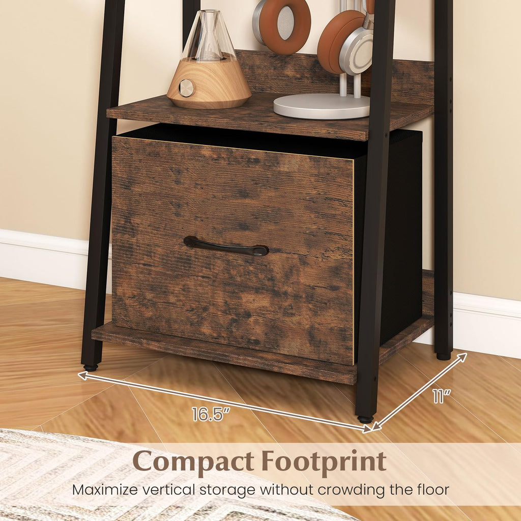 5-Tier Ladder Bookshelf with Fabric Drawer G33805