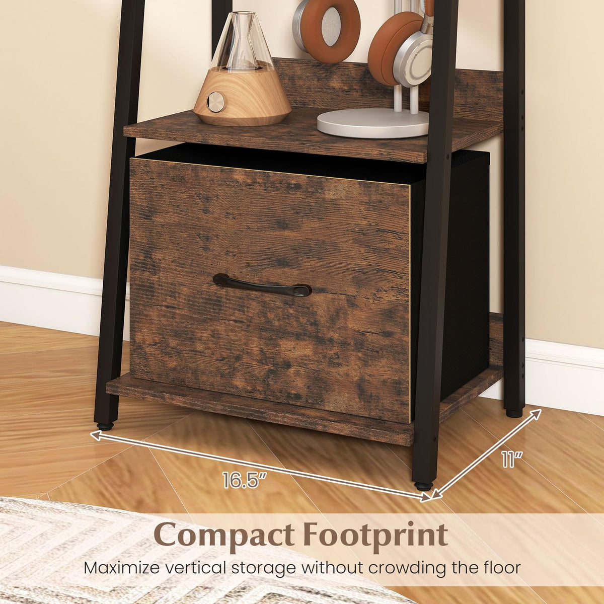 5-Tier Ladder Bookshelf with Fabric Drawer G33805