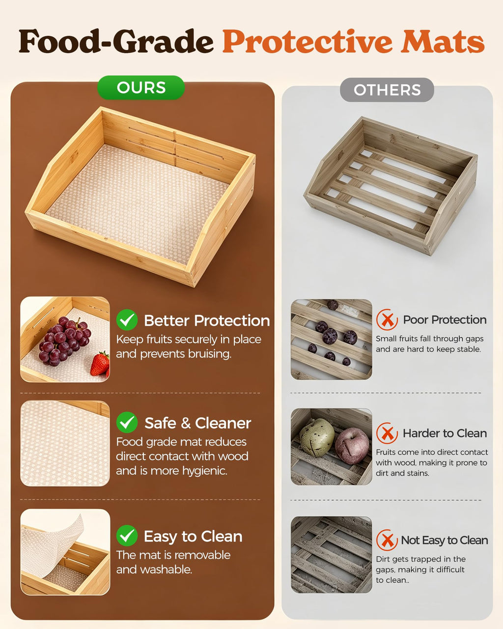 3-Tier Bamboo Fruit Basket with 2 Banana Holders L439