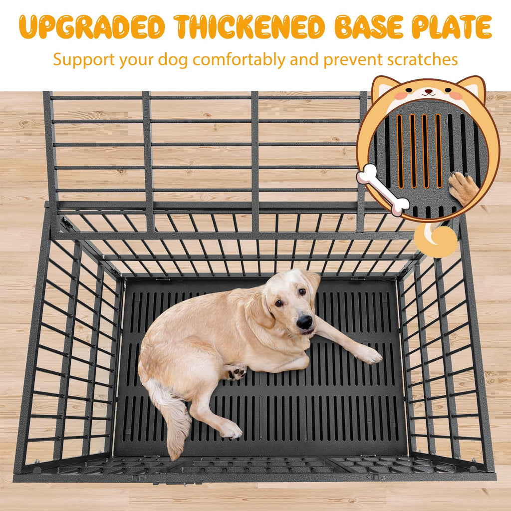 48 Inch Heavy-Duty Metal Dog Crate with Lockable Wheels N29307