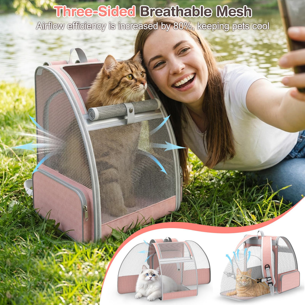 Pink Expandable Mesh Cat Backpack Carrier J3493