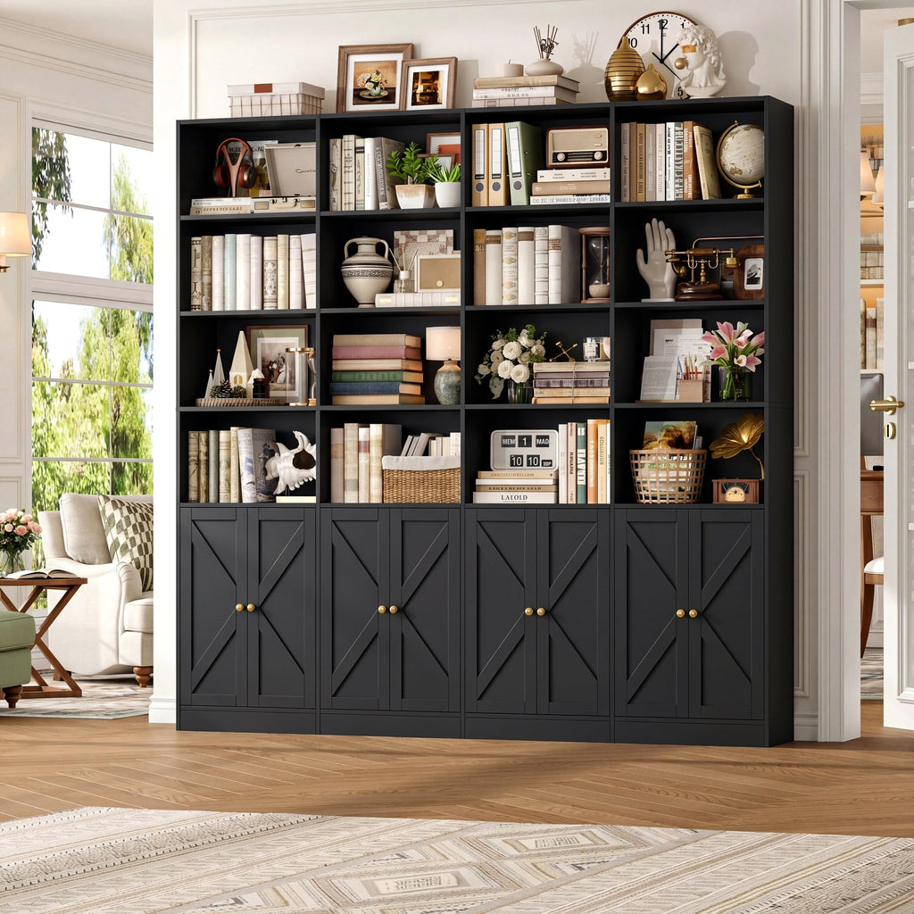72.8" Black Bookshelf with 8 Doors H331