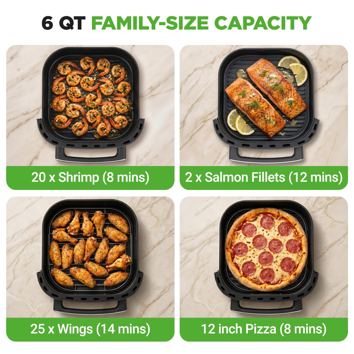 6 Quart Extra Large Air Fryer with 11-in-1 Cooking Presets Grey C9107