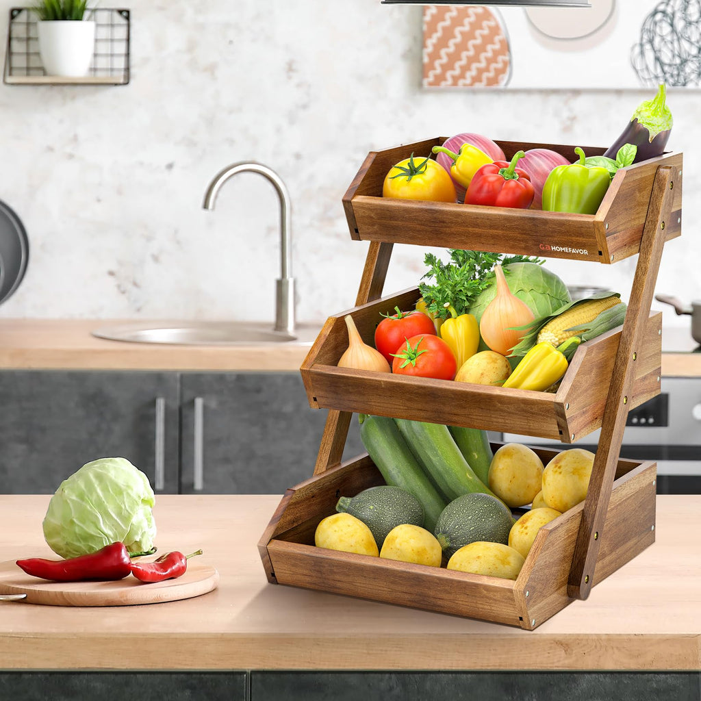 3-Tier Acacia Wood Fruit Basket N169