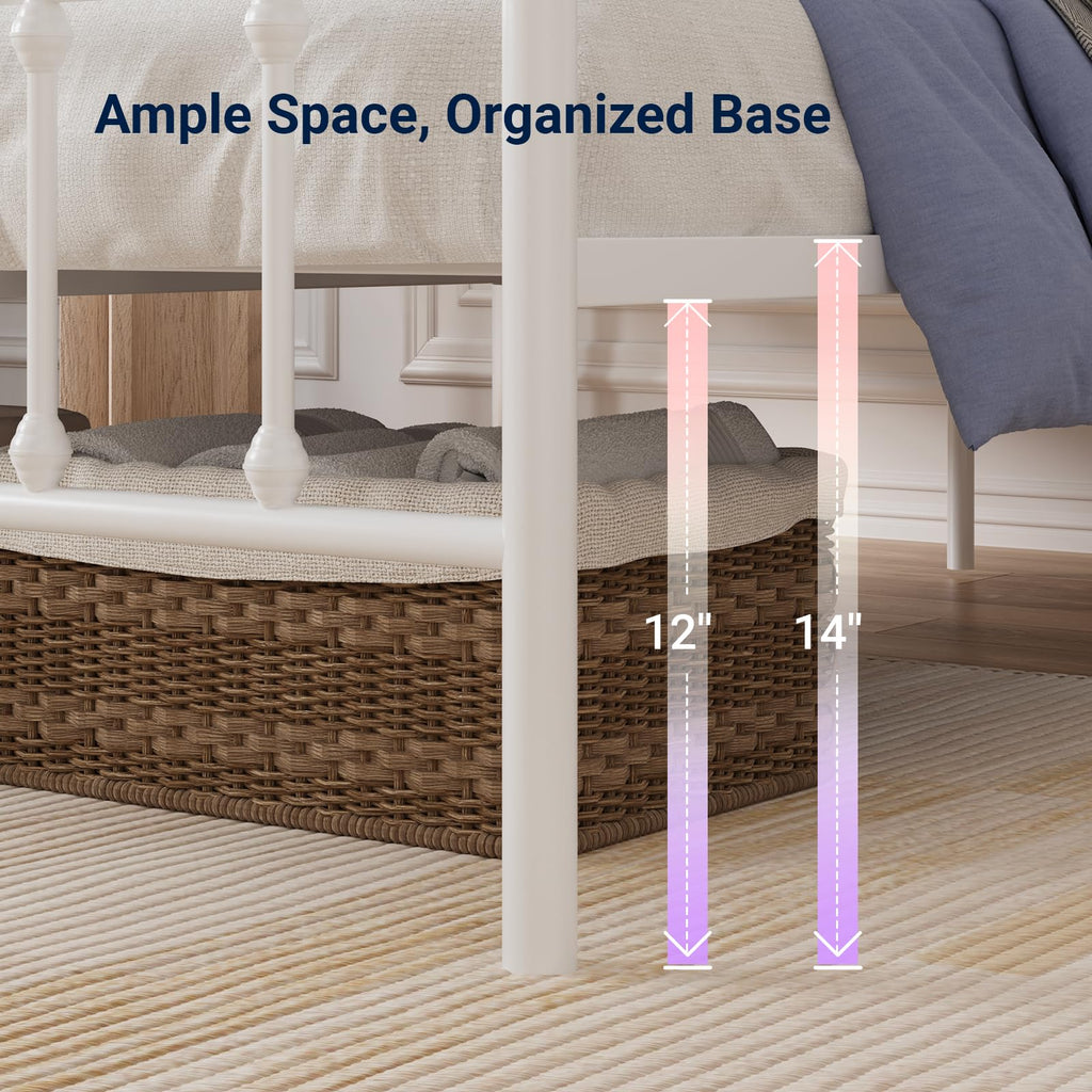 Full Size White Metal Platform Bed Frame with Headboard V400