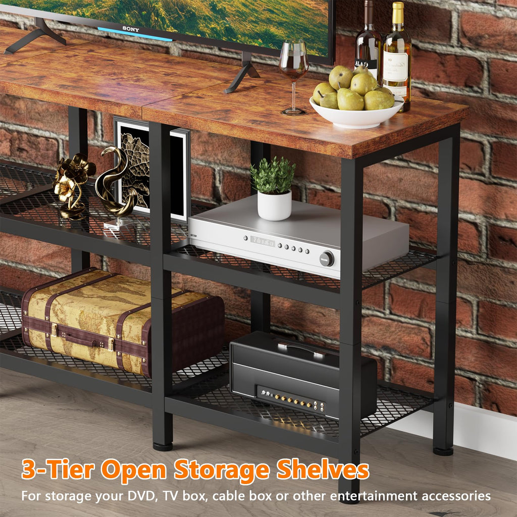 Rustic Brown TV Stand with Power Outlets and Open Storage Shelves C91474