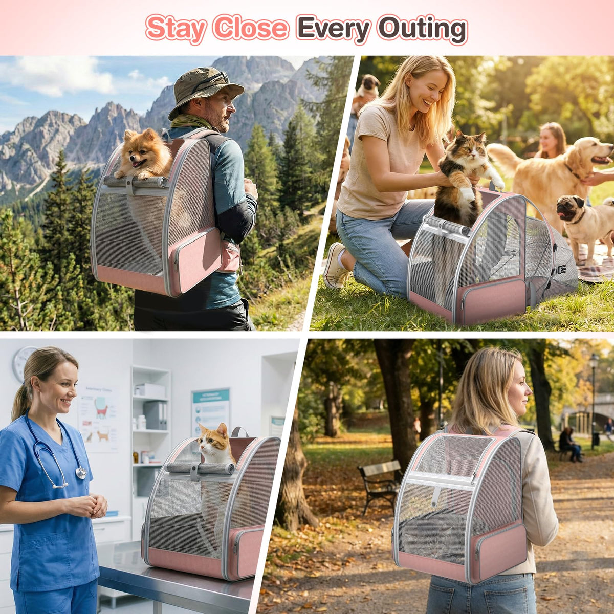 Pink Expandable Mesh Cat Backpack Carrier J3493