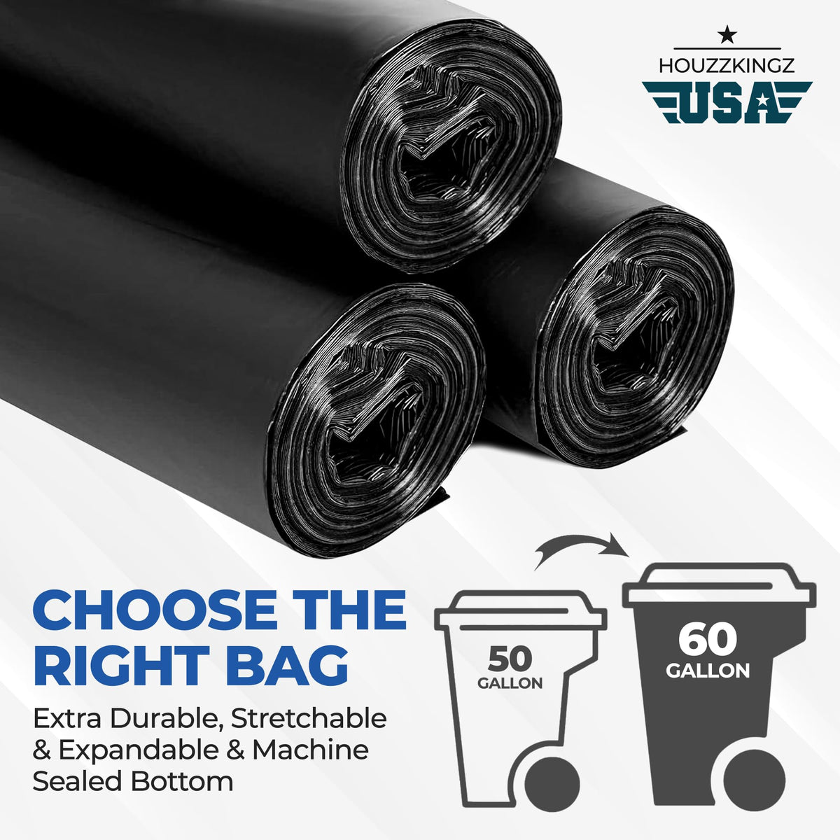 55 Gallon 20 Black Heavy Duty Trash Bags O440