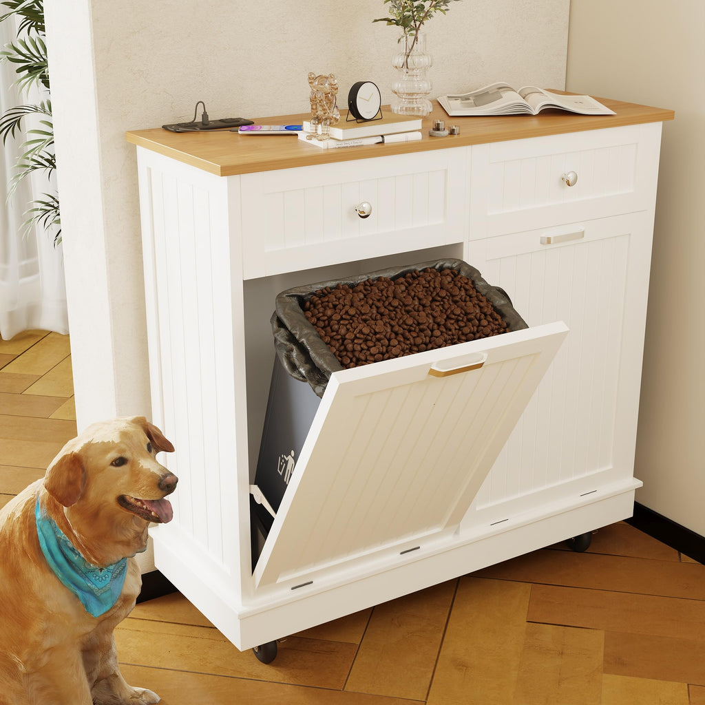 White 20 Gallon Tilt Out Trash Cabinet with Drawer N5125