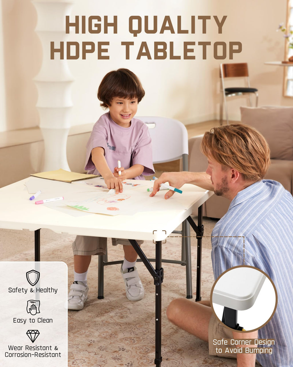 Folding Card Table 2 Heights 34" Square Plastic U88799