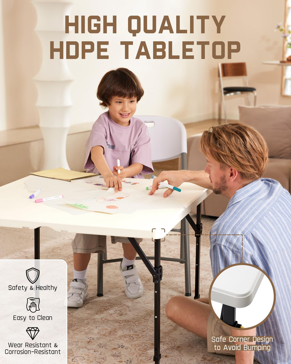 Folding Card Table 2 Heights 34" Square Plastic U88799
