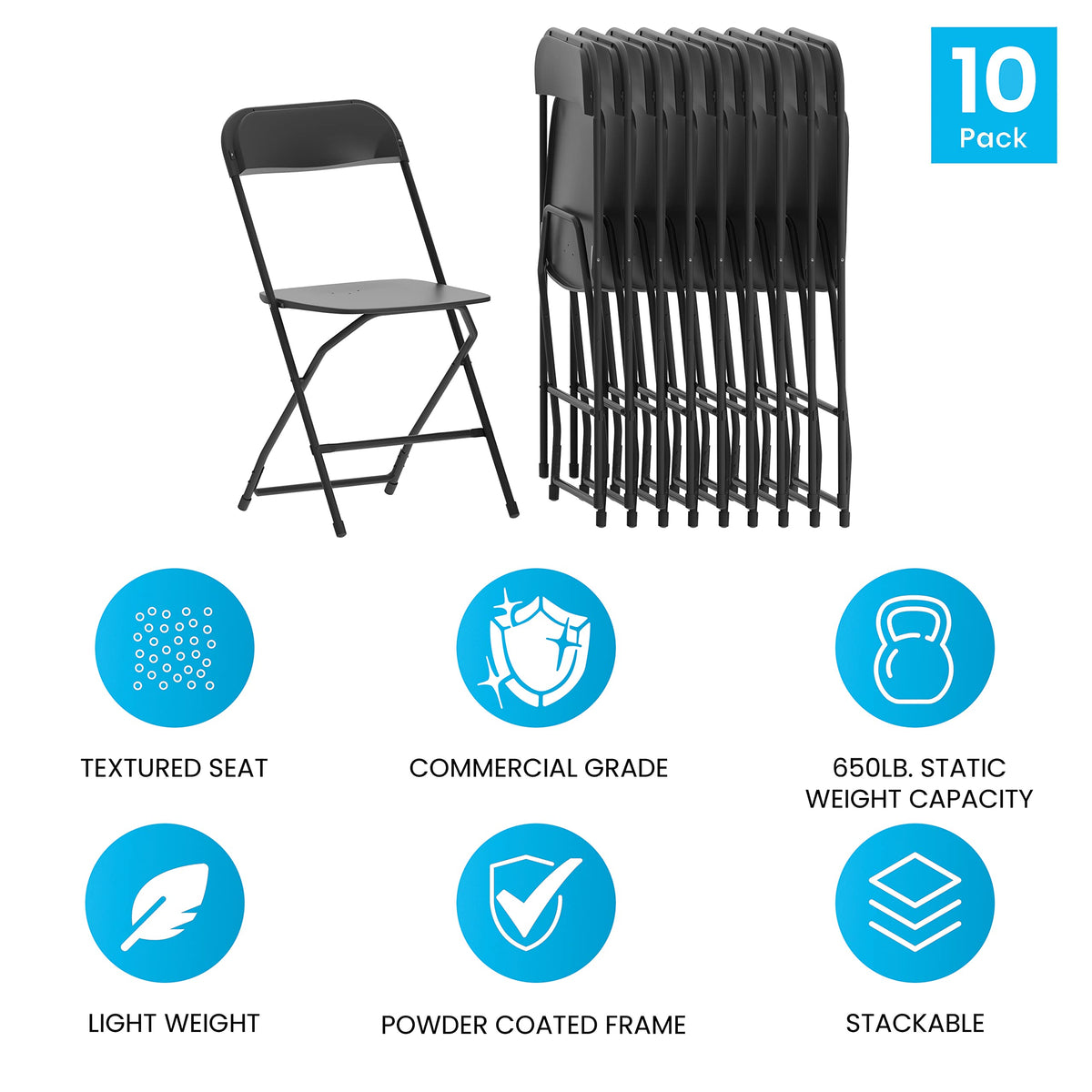 Black Plastic Folding Chair 10-Pack E856