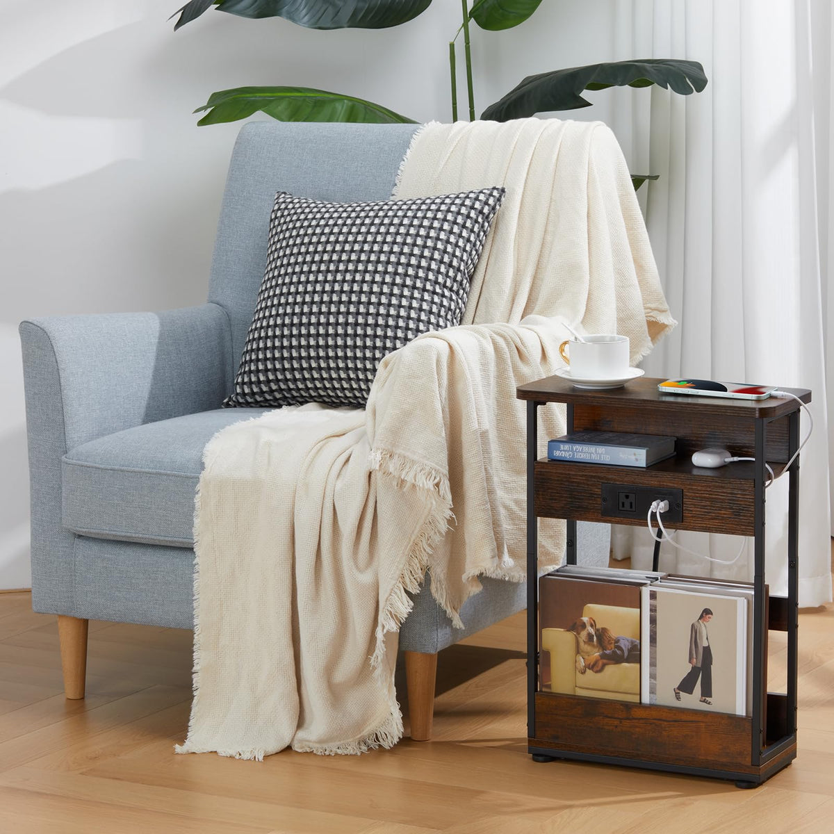 Narrow Side Table with Charging Station R865