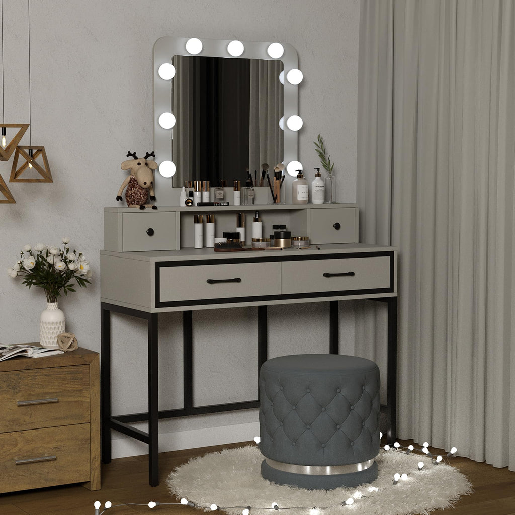 White Vanity Desk with Lighted Mirror and 4 Drawers P37362