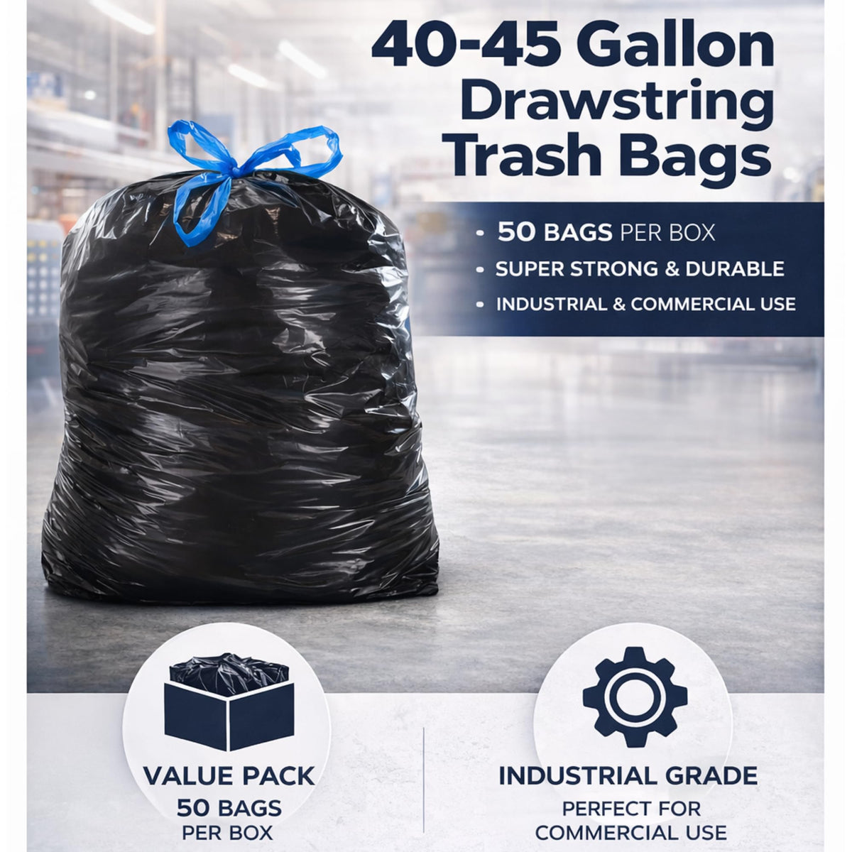 44 Gallon Drawstring Trash Bags 50 Count P590409