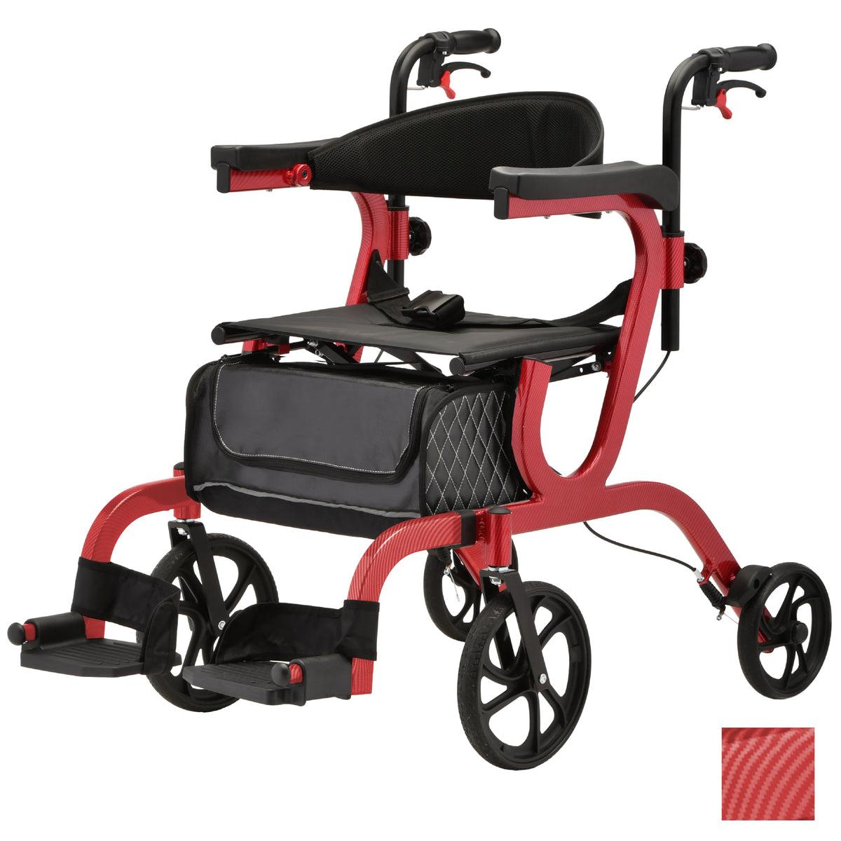 2-in-1 Folding Rollator Walker & Transport Chair with 10” Front Wheels P776586