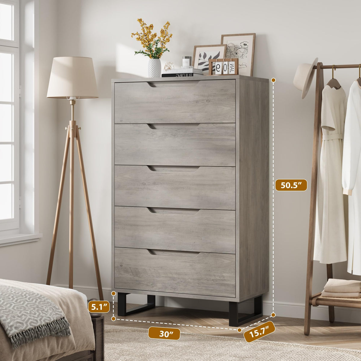 5 Drawer Vertical Dresser with Storage D7703