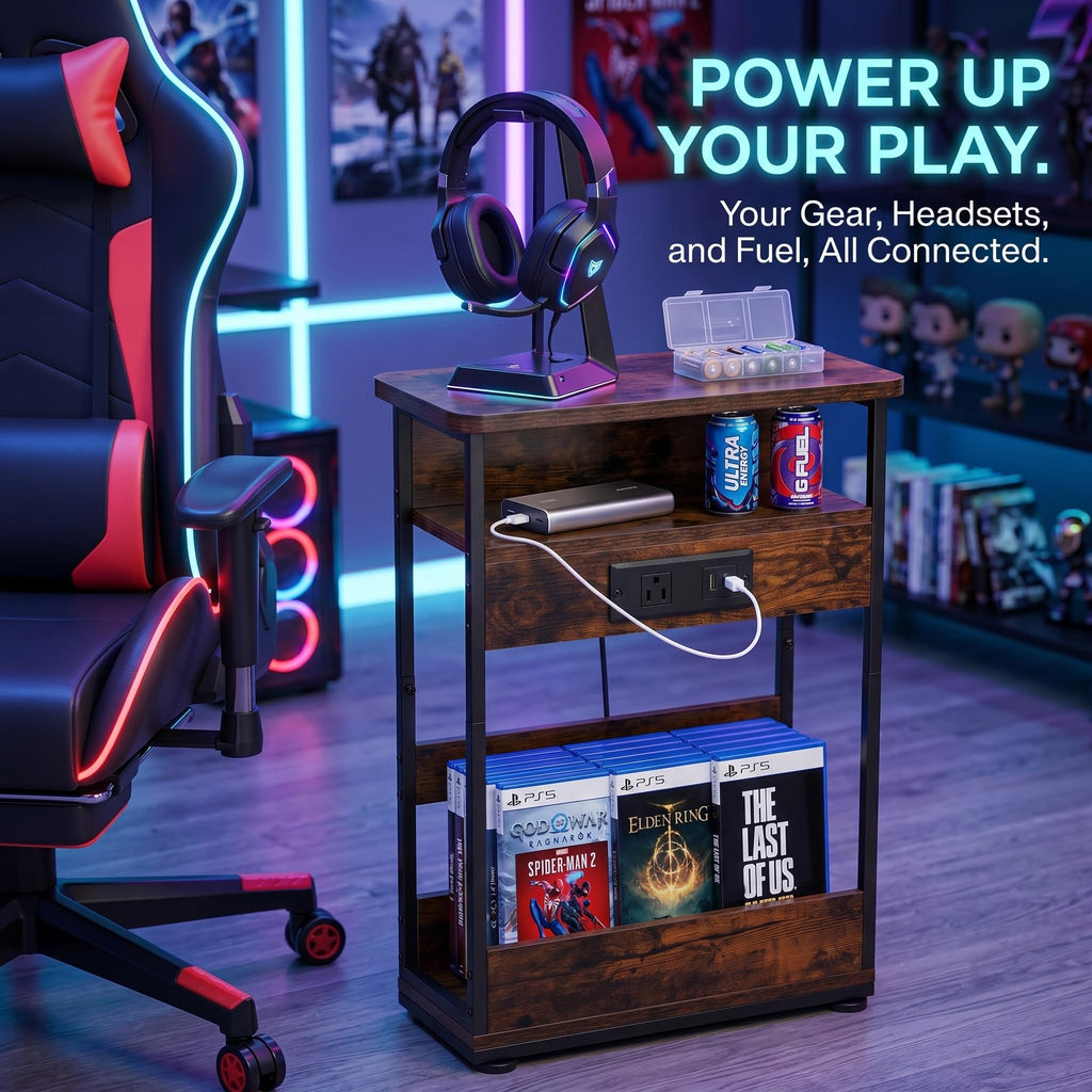 Narrow Side Table with Charging Station R865