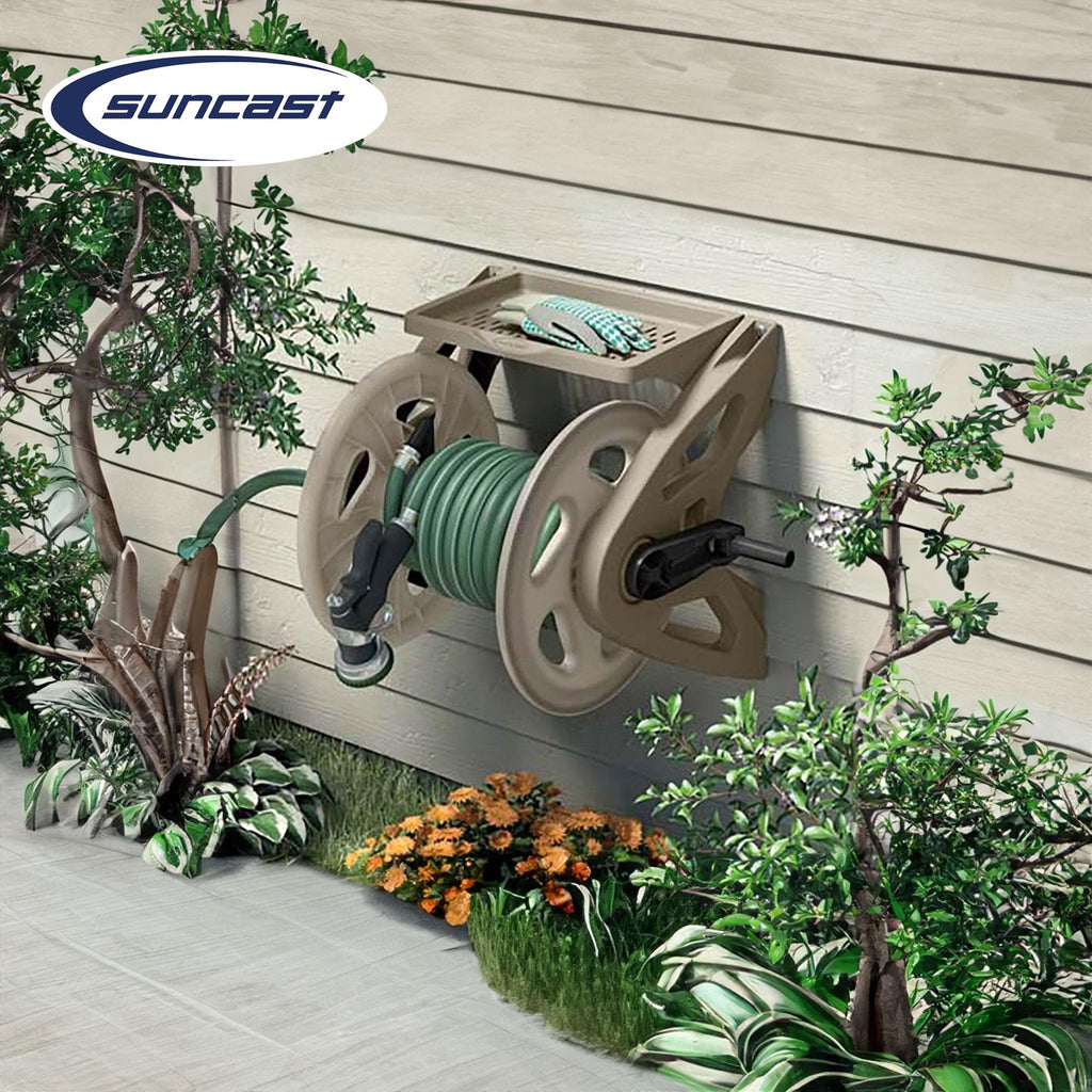 Hard Plastic Wall Mounted Retractable Garden Hose Reel with 200 Feet Hose Capacity W869