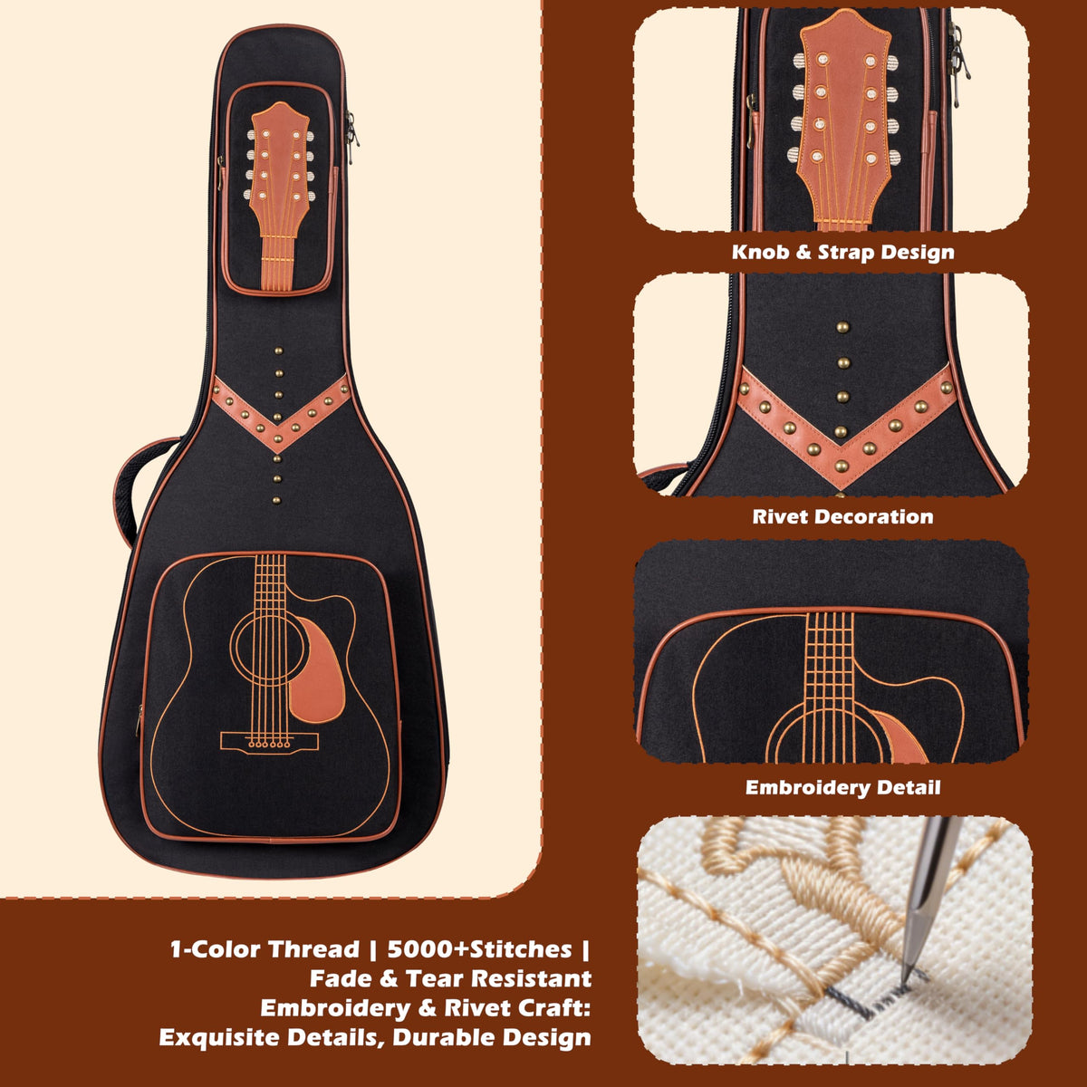 40/41/42" Waterproof PU Leather Acoustic Guitar Bag Y403