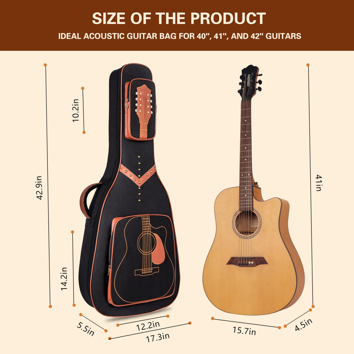 40/41/42" Waterproof PU Leather Acoustic Guitar Bag Y403