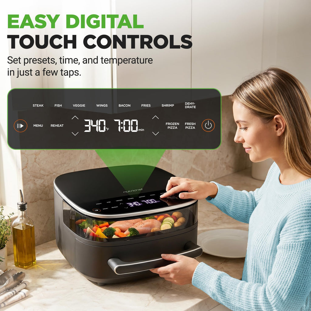 6 Quart Extra Large Air Fryer with 11-in-1 Cooking Presets Grey C9107