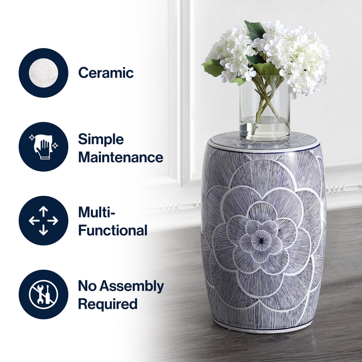 Ceramic Drum Garden Stool Side Table D417352