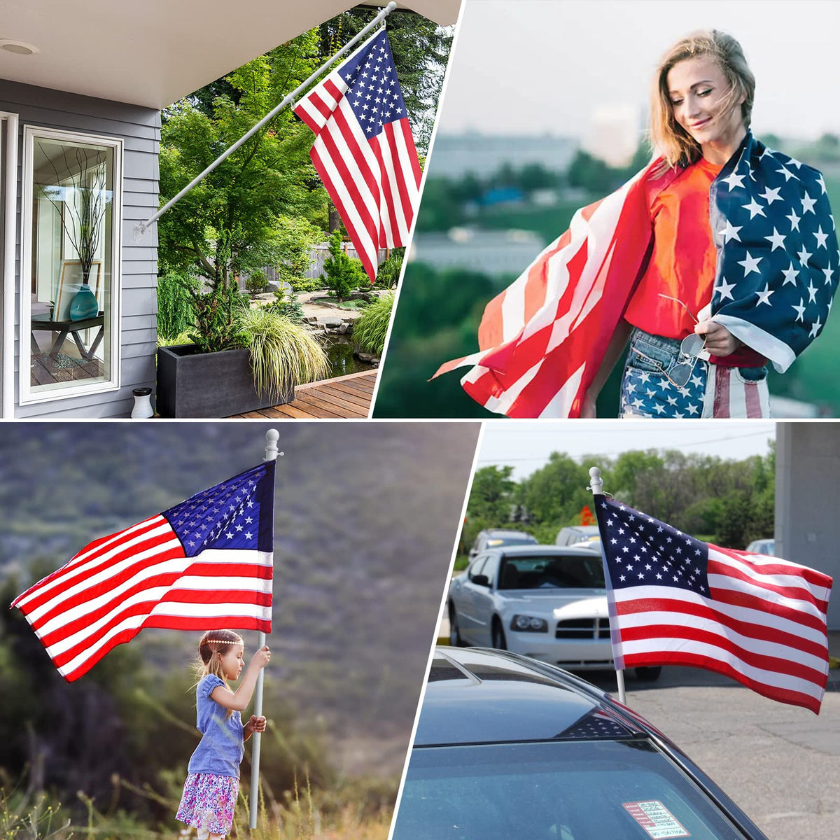 5ft White Tangle Free Flag Pole with 3x5 Embroidered US Flag A66895