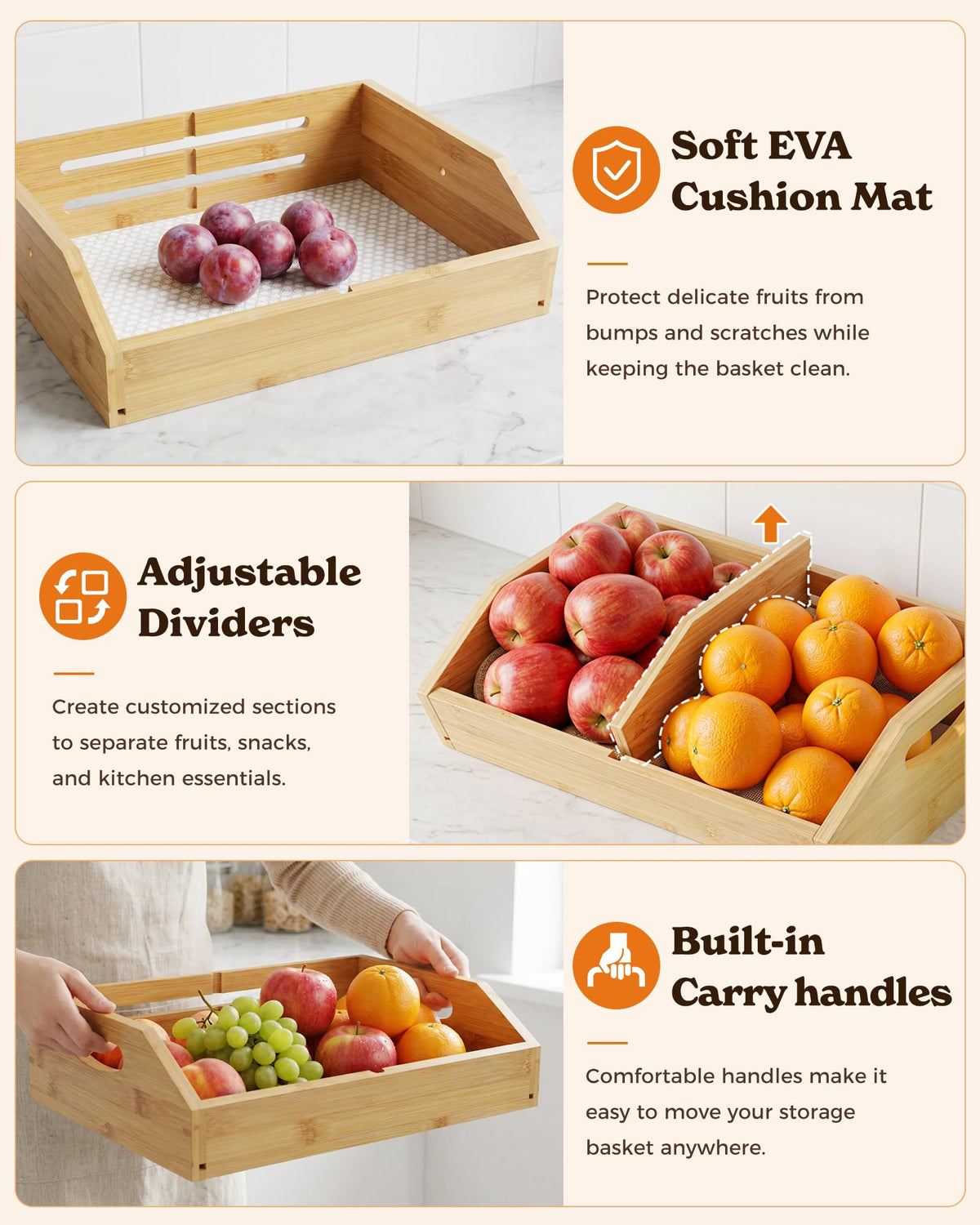 3-Tier Bamboo Fruit Basket with 2 Banana Holders L439