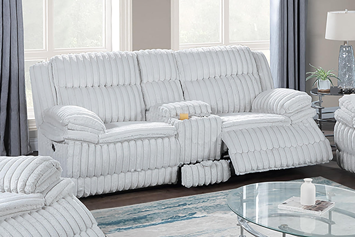 Light Gray Corduroy Reclining Loveseat with Console and Drawer Storage X15182
