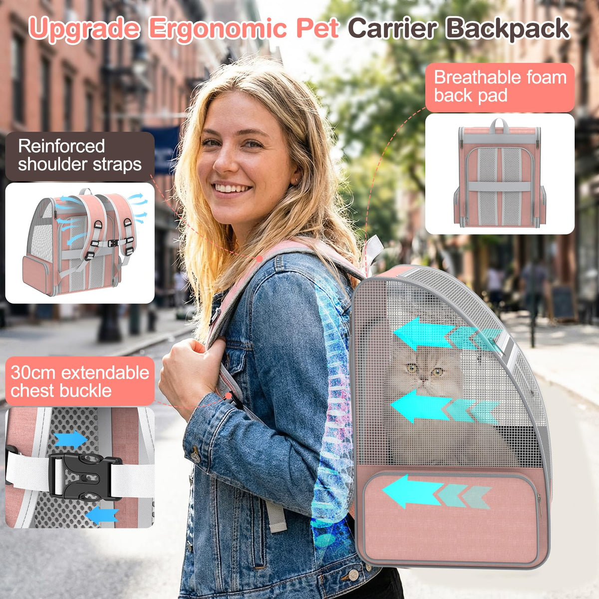 Pink Expandable Mesh Cat Backpack Carrier J3493