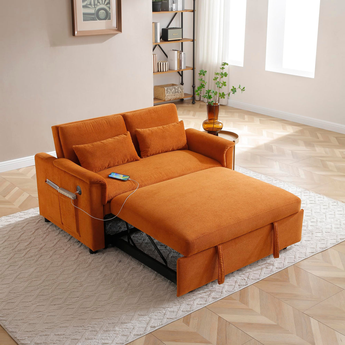 Orange Velvet Sleeper Sofa Y912