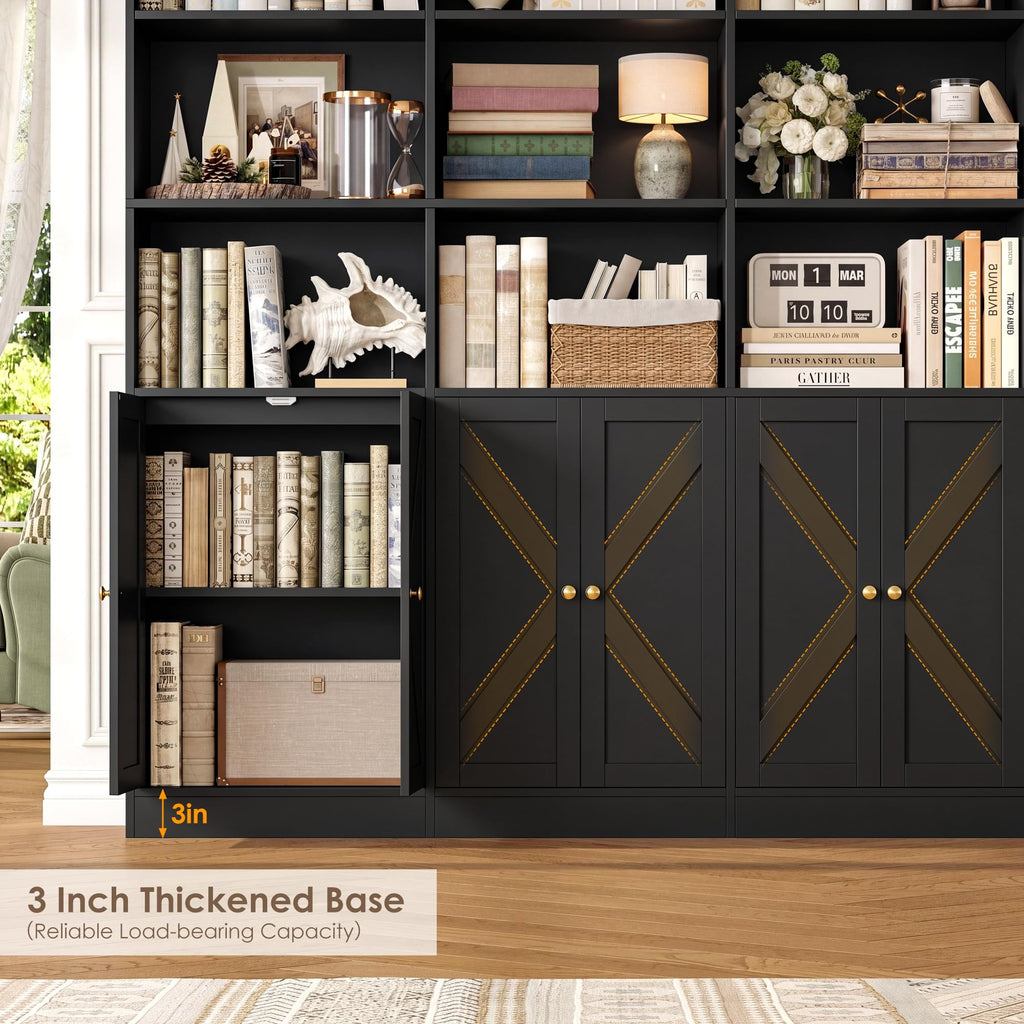 72.8" Black Bookshelf with 8 Doors H331
