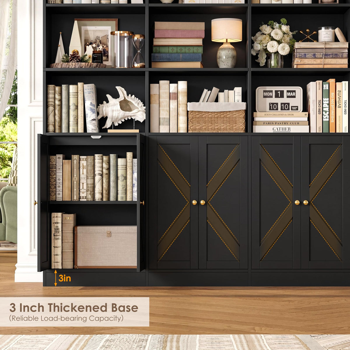 72.8" Black Bookshelf with 8 Doors H331