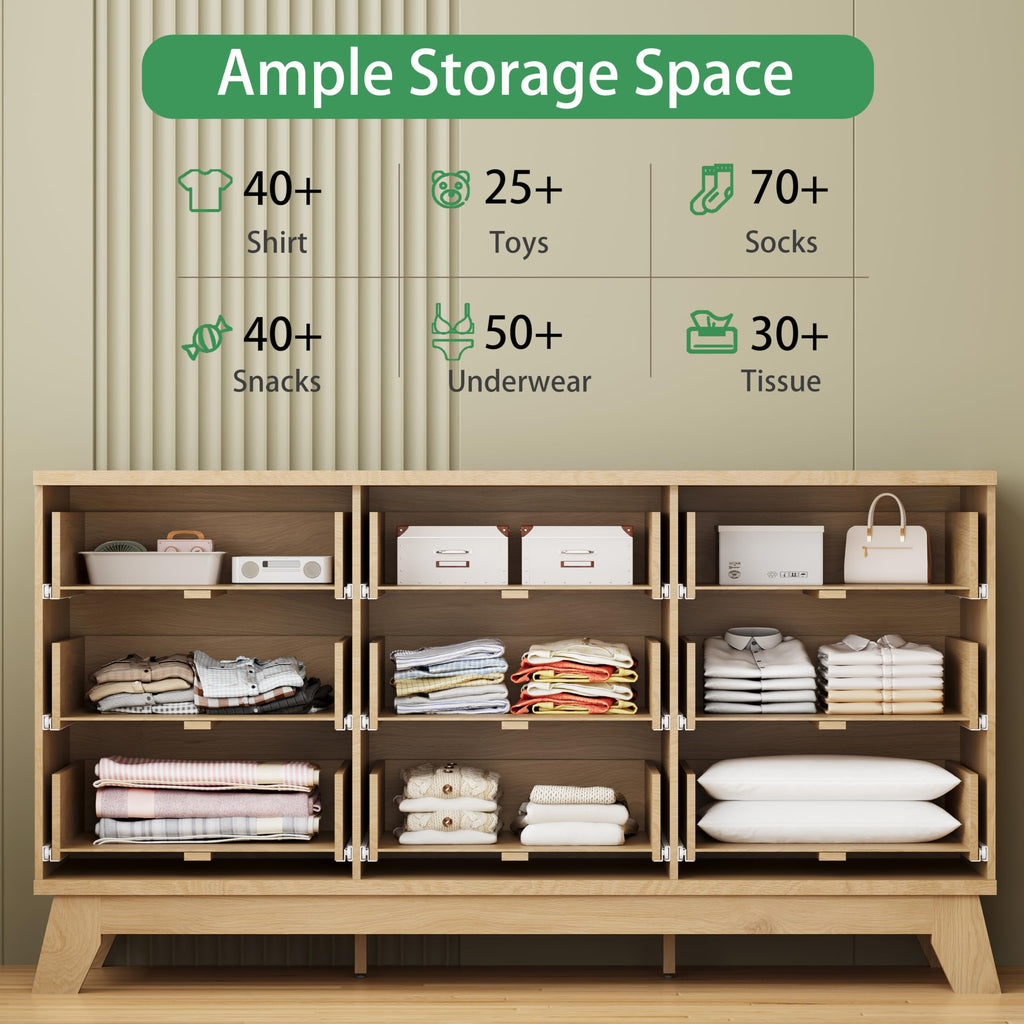Natural Oak 9 Drawer Fluted Wood Dresser L851470