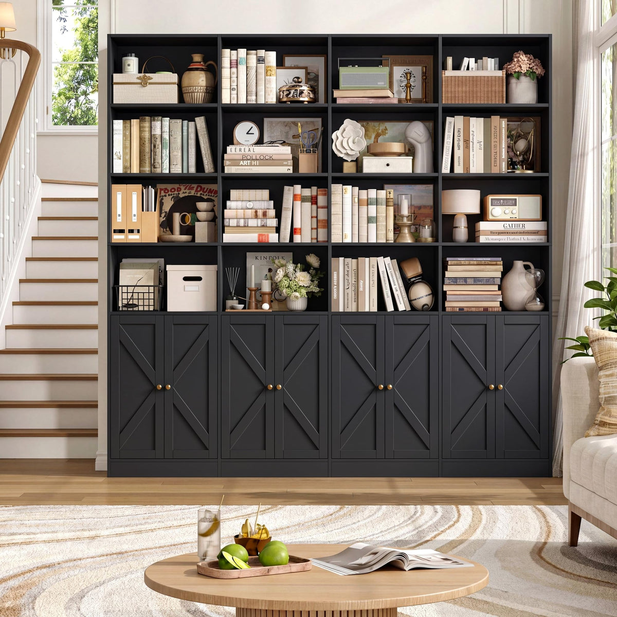 72.8" Black Bookshelf with 8 Doors H331