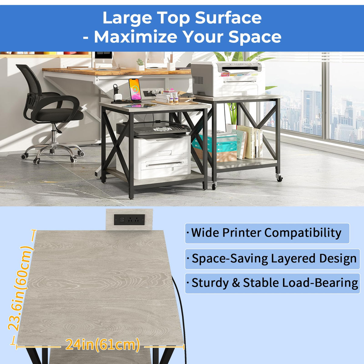 24"x23.6" Printer Stand with Power Outlet O53430