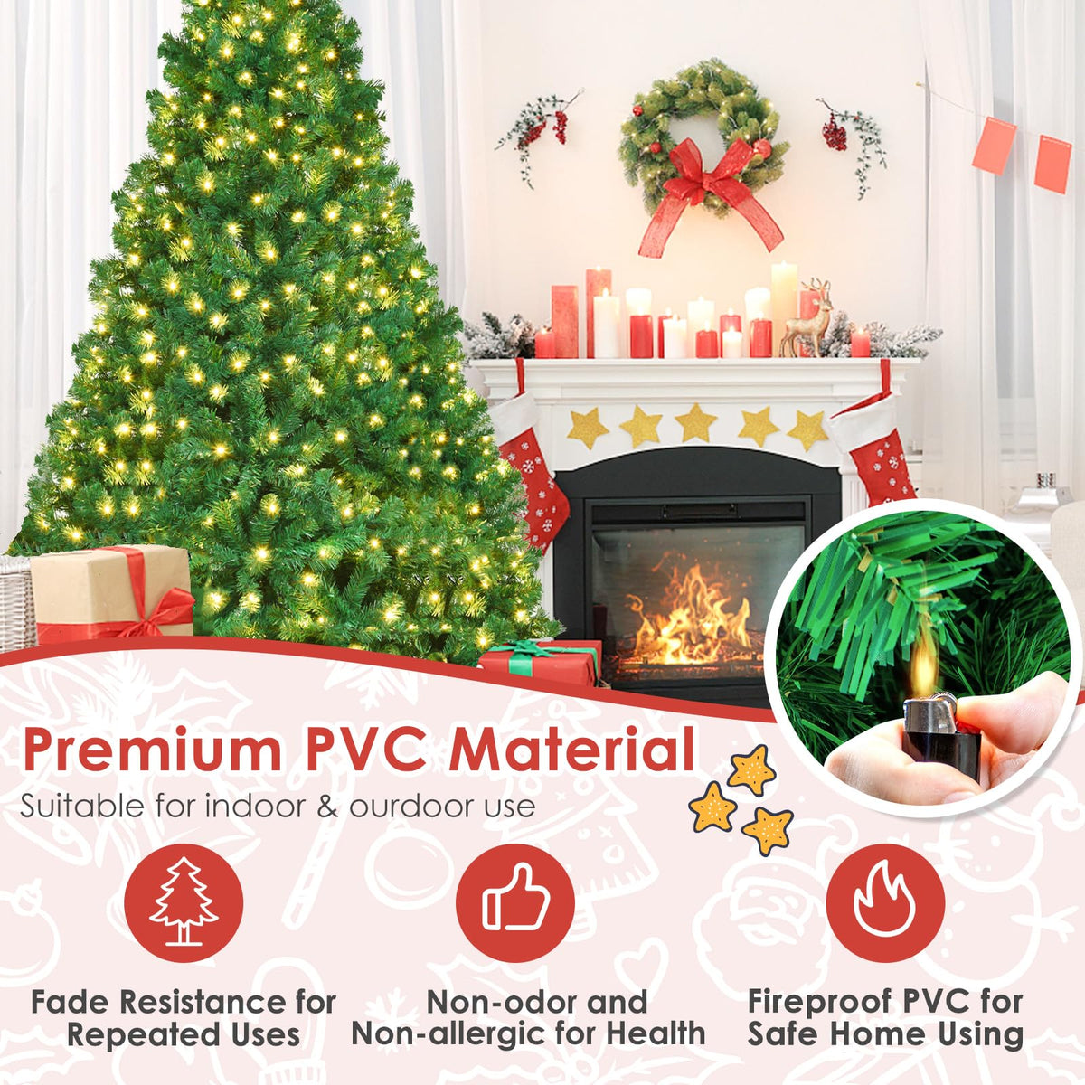 8ft Prelit Artificial Christmas Tree with 430 Warm White LED Lights D117