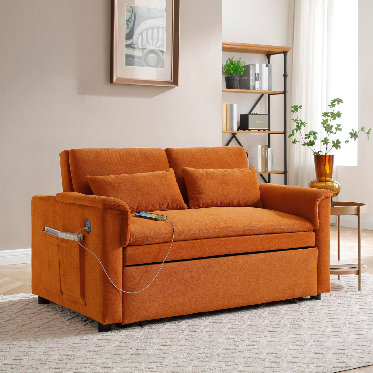 Orange Velvet Sleeper Sofa Y912