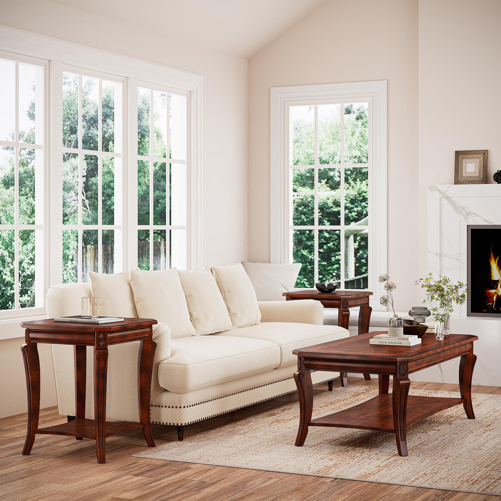 Set of 3 Solid Wood Coffee Table Q41427