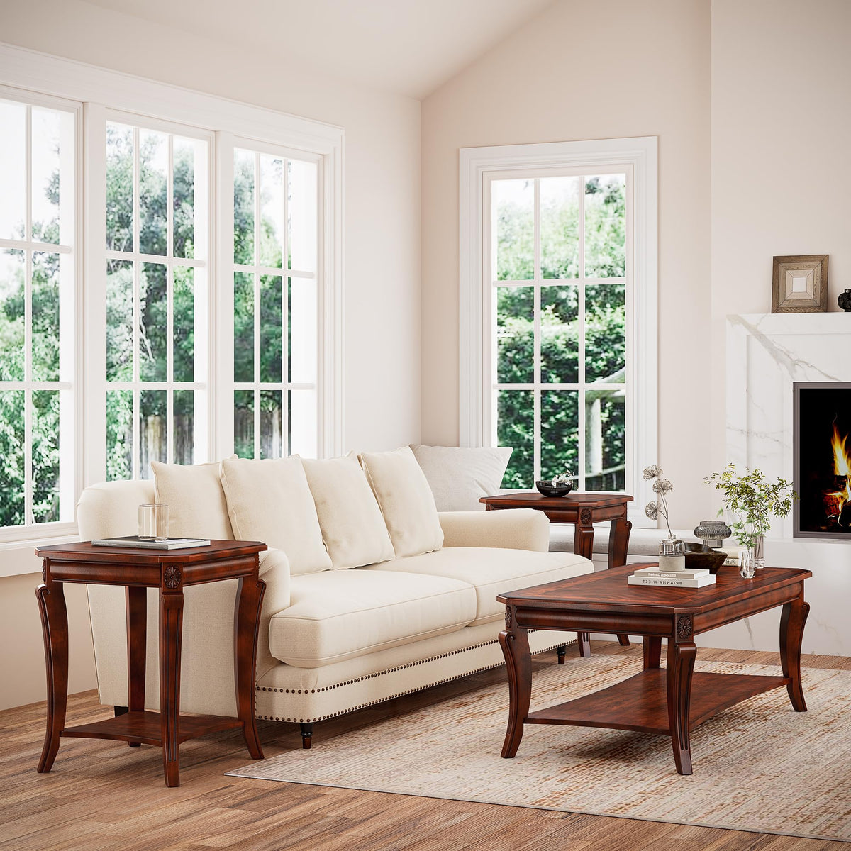 Set of 3 Solid Wood Coffee Table Q41427