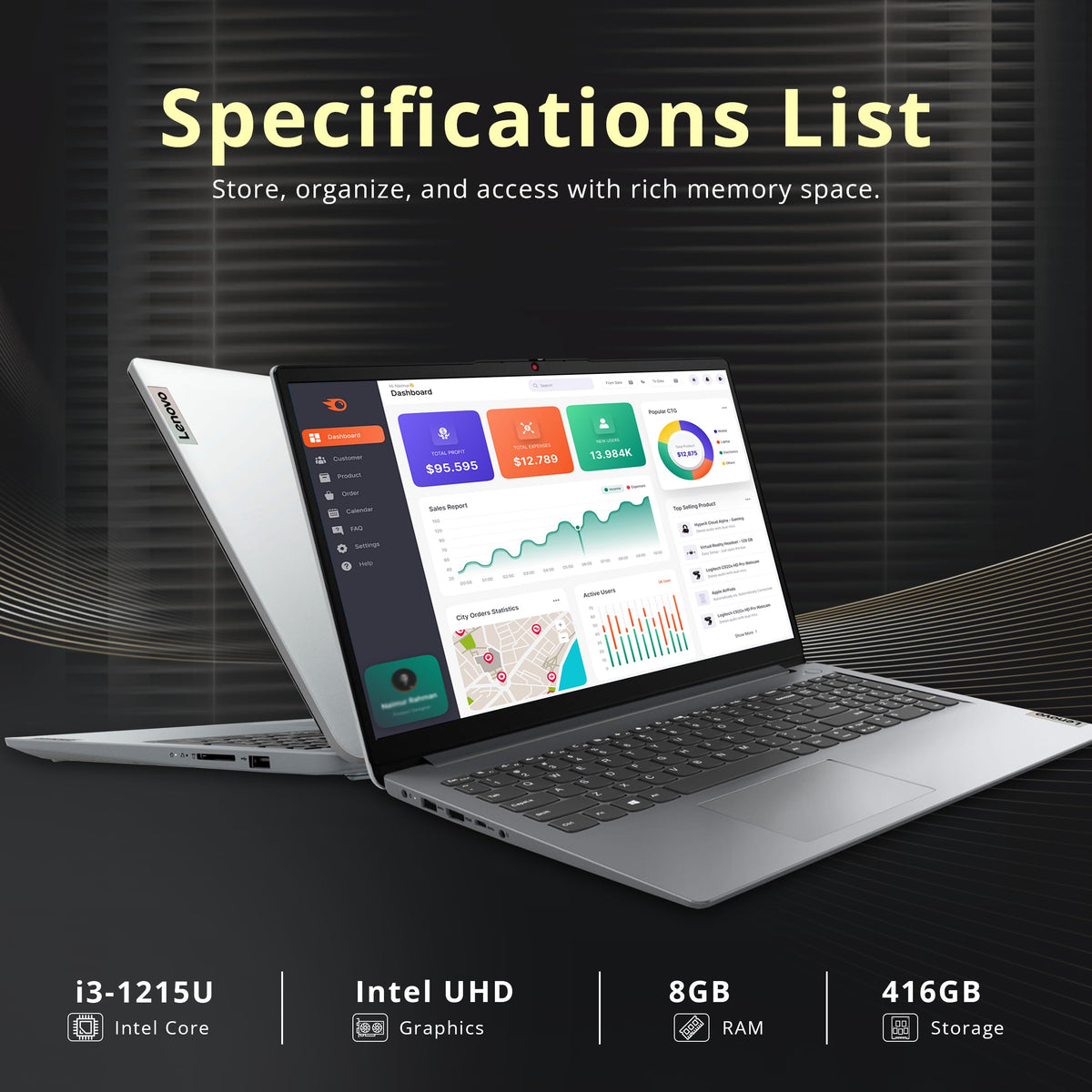 15.6" FHD Touchscreen Laptop, Intel i3, 8GB RAM, 256GB SSD, Gray R16235