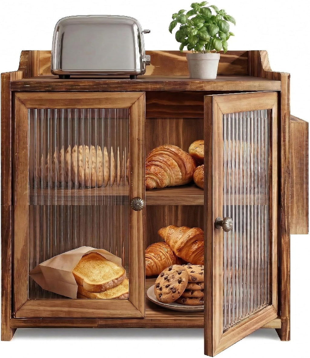 Wooden Bread Box with Glass Doors Y166452