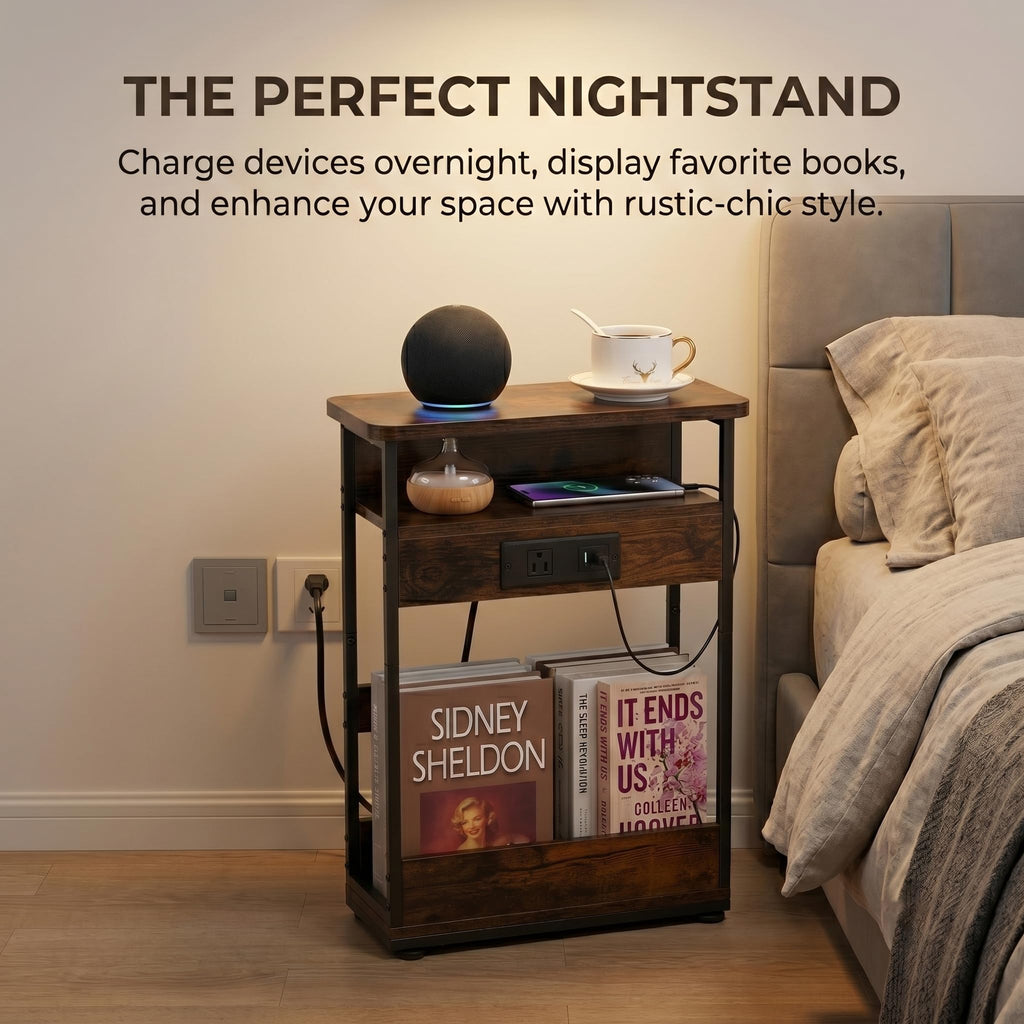 Narrow Side Table with Charging Station R865
