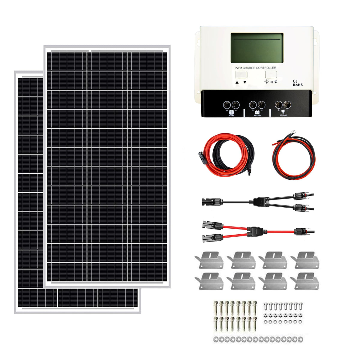 200W 12V Solar Power Kit with 200W Mono Rigid Solar Panels and 30A PWM Charge Controller X758