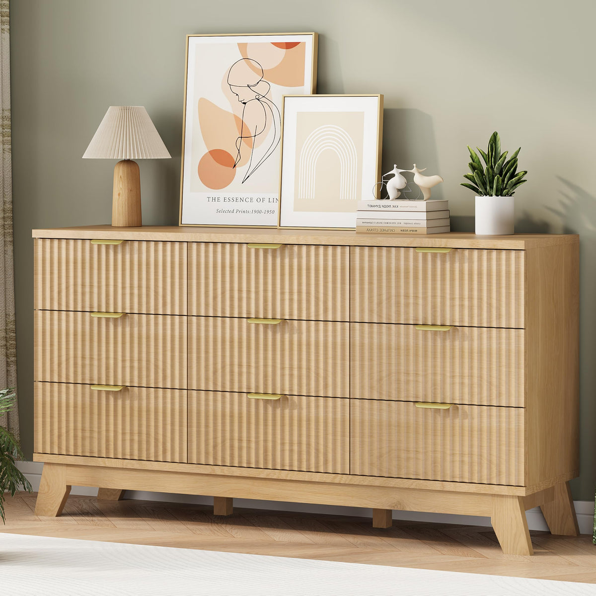 Natural Oak 9 Drawer Fluted Wood Dresser L851470
