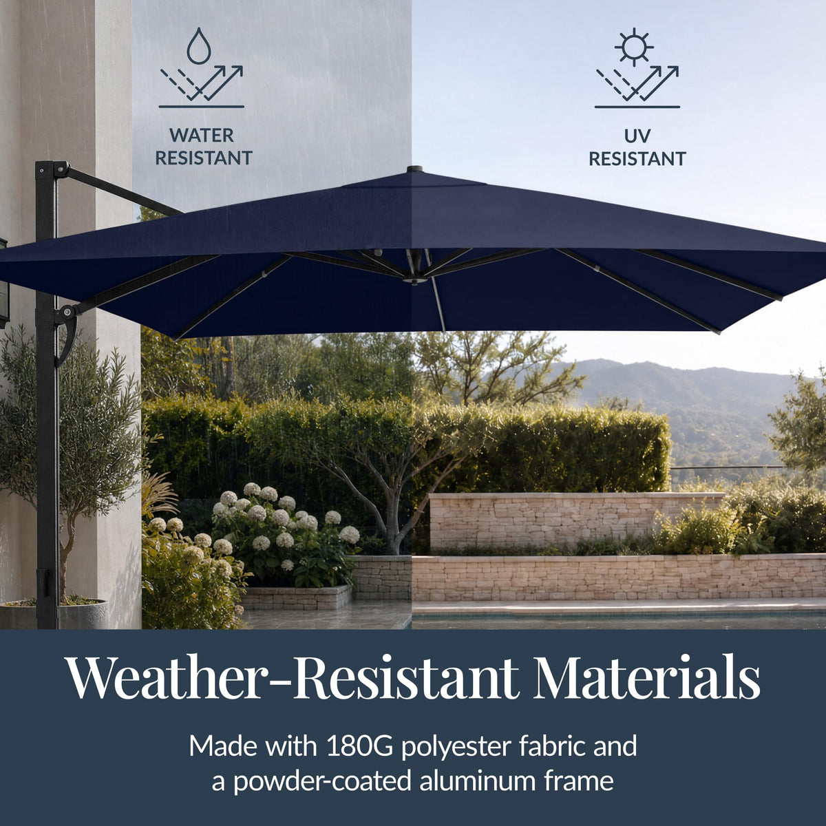 10x10ft Cantilever Patio Umbrella with 260 GSM Canopy and Aluminum Frame Q603